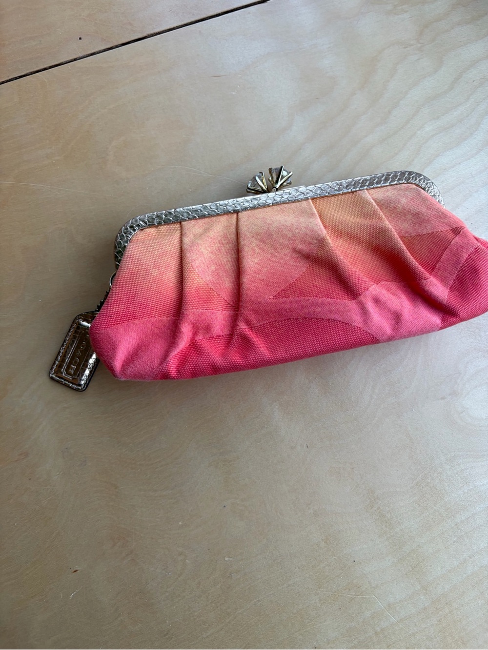 Coach Pink to Coral Ombre Frame Clutch